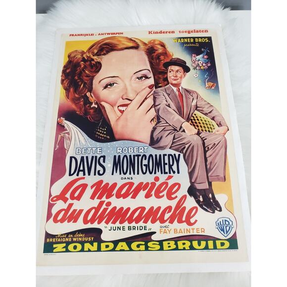 BETTE DAVIS JUNE BRIDE WB French Belgium Movie Poster 15x20 Linenbacked Vintage